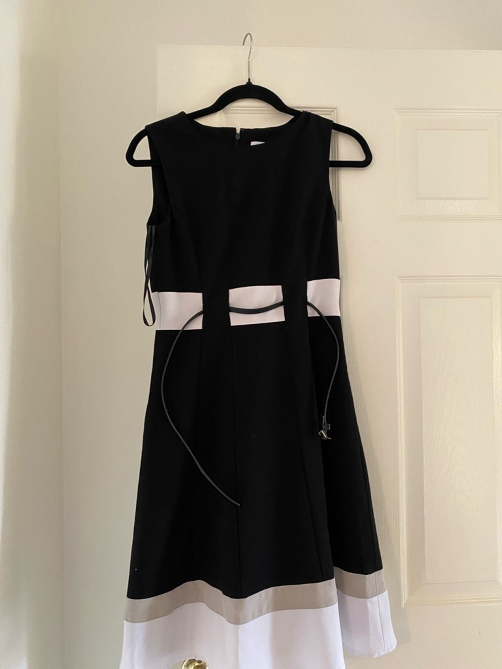 Calvin Klein Black White and Taupe Colorblock Fit-and-Flare Dress